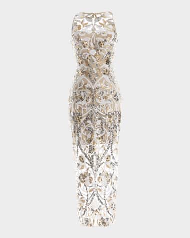 Dress the Population Black Label Helena Beaded Floral Applique Midi Dress