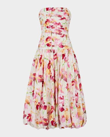 NICHOLAS Despina Strapless Pleated Bubble Midi Dress