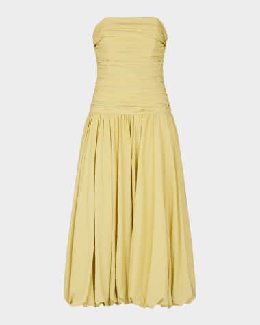 NICHOLAS Despina Strapless Ruched Bubble Midi Dress