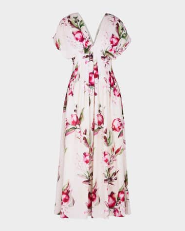 NICHOLAS Sonya Pleated Floral-Print Maxi Dress