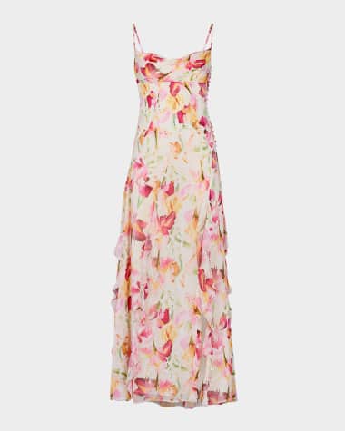 NICHOLAS Kamila Floral-Print Ruffle Gown