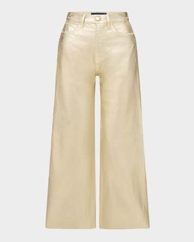 Veronica Beard Taylor Metallic High-Rise Wide-Leg Cropped Jeans