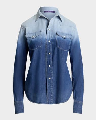 Ralph Lauren Collection Payson Ombre Cotton Chambray Western Shirt
