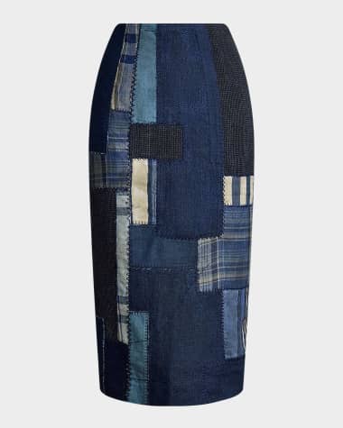 Ralph Lauren Collection Mae Mutli Patchwork Striped Pencil Skirt