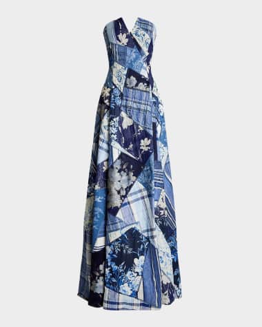 Ralph Lauren Collection NM x RL Barrick Strapless Patchwork Bustier Gown