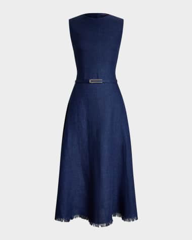 Ralph Lauren Collection Briella Sleeveless Linen Dobby Midi Dress