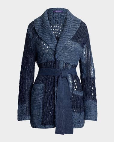 Ralph Lauren Collection Patchwork Silk-Linen Belted Cardigan