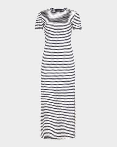 Ramy Brook Skye Stripe Short-Sleeve Midi Dress