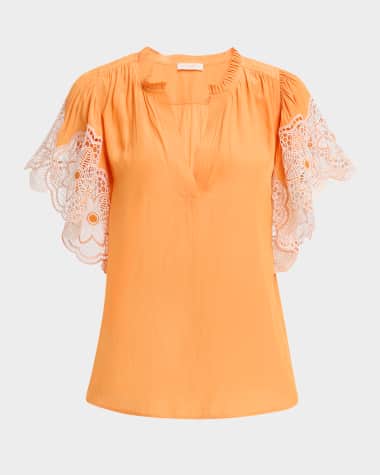 Ramy Brook Esti Embroidered-Sleeve Top