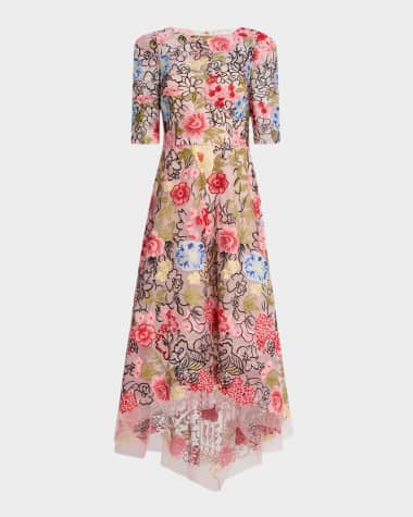 Rickie Freeman for Teri Jon Embroidered High-Low Maxi Dress