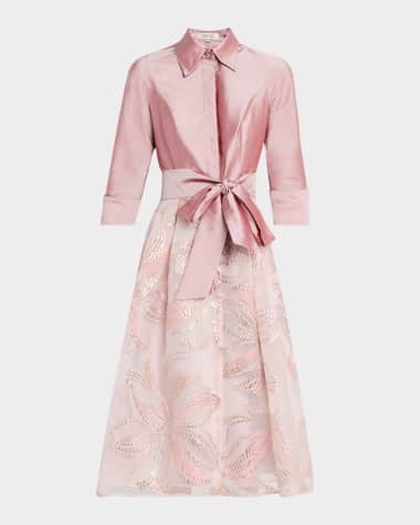 Rickie Freeman for Teri Jon Taffeta & Organza Jacquard Midi Shirtdress