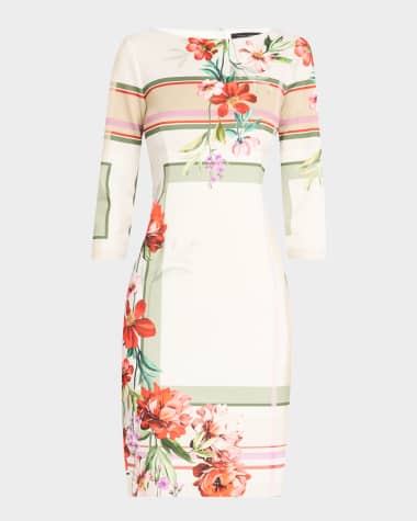 Rickie Freeman for Teri Jon Geometric & Floral-Print Scuba Dress