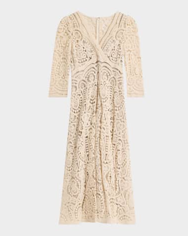 Rickie Freeman for Teri Jon Crochet A-Line Midi Dress