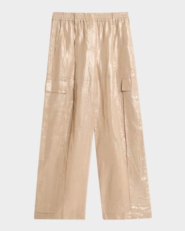 Brunello Cucinelli Metallic Cotton Gauze Wide-Leg Explorer Pants