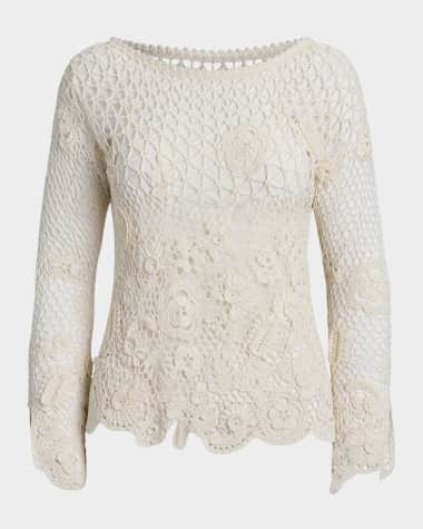 Ralph Lauren Collection Floral Crochet Dolman-Sleeve Sweater