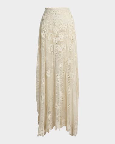 Ralph Lauren Collection Hand-Crocheted Floral Silk Sweater Skirt