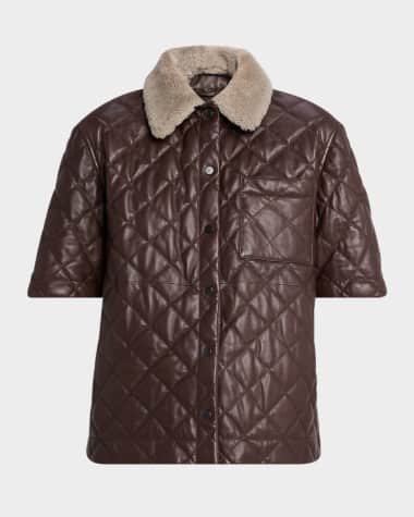 Brunello Cucinelli Lamb Shearling Collar Quilted Nappa Leather Shirt