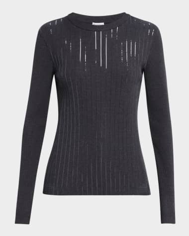 Brunello Cucinelli Pailette Embroidered Ribbed T-Shirt