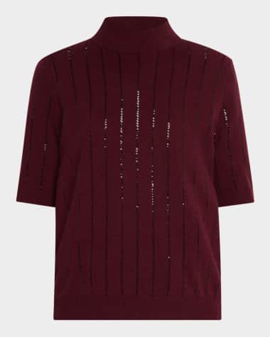 Brunello Cucinelli Sequin-Stripe Cashmere Top