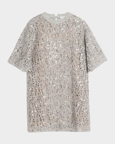 Brunello Cucinelli Wool-Cashmere Cocco Knit Paillette Mini Shift Dress