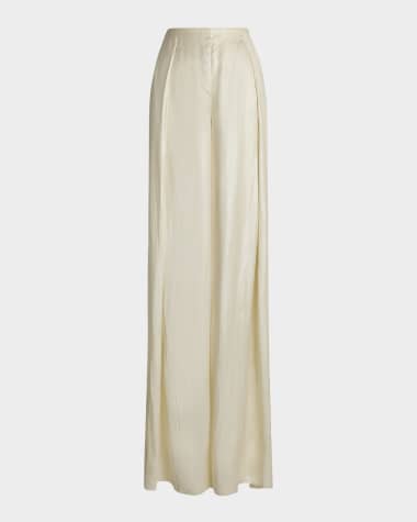 Ralph Lauren Collection Kenzie Pleated Wide-Leg Technical Glossy Charmeuse Pants