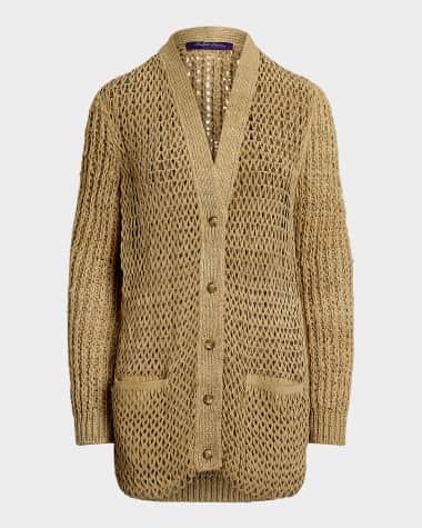 Ralph Lauren Collection Hybrid Suede Silk-Linen Boyfriend Cardigan