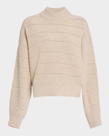 Brunello Cucinelli Mock-Neck Paillette Horizontal Open-Knit Sweater