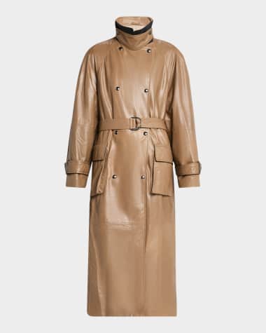 Brunello Cucinelli Glossy Nappa Leather Belted Trench Coat