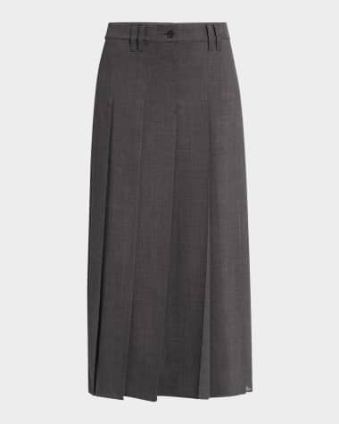 Brunello Cucinelli Pleated Wool Gauze Sartorial Maxi Skirt