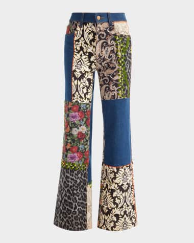 Alice + Olivia Weezy High-Rise Mixed-Media Patchwork Jeans