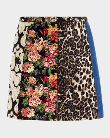 Alice + Olivia Riley Denim Mixed-Media Mini Skirt