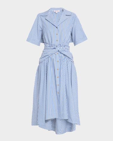 Rosie Assoulin Striped Tie High-Low Shirtdress