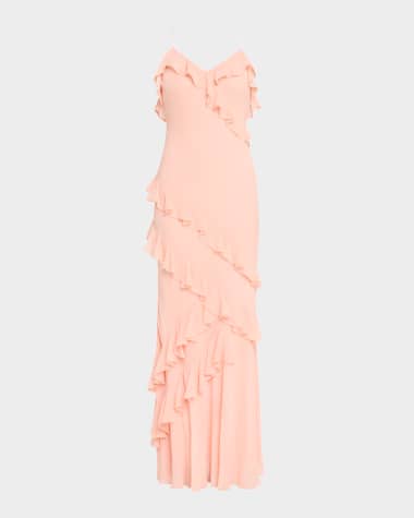 LoveShackFancy Rialto Asymmetric Ruffle Maxi Dress