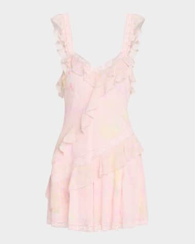 LoveShackFancy Serima Ruffled Lace-Trim Mini Dress