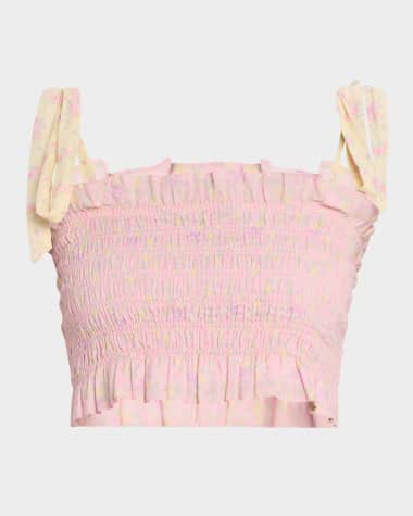 LoveShackFancy Corbin Smocked Crop Top