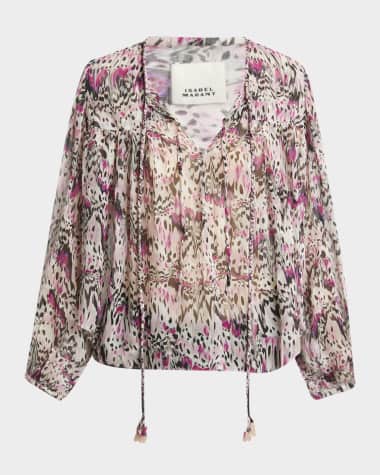 Isabel Marant Ametissa Printed Drawcord Silk Top