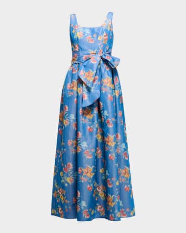 Shoshanna Wren Bow Floral-Print Midi Dress