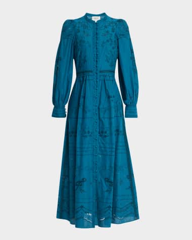Marchesa Rosa Eyelet-Embroidered Cotton Voile Maxi Dress