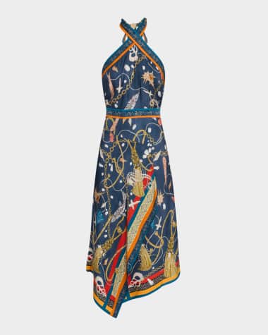 Marchesa Rosa Draped Viscose Twill Halter Midi Dress