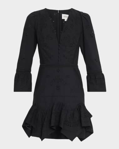 Marchesa Rosa Eyelet Floral-Embroidered Cotton Mini Dress