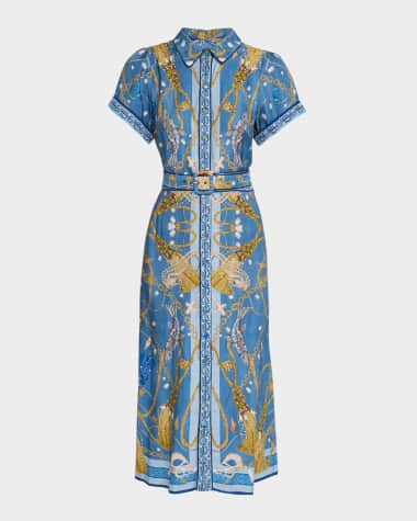 Marchesa Rosa Nautical-Print Viscose Twill Midi Shirtdress