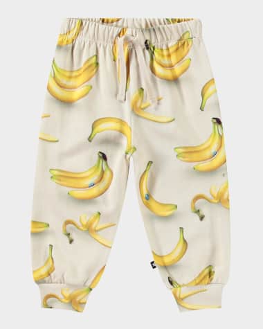 Molo Boy's Simeon Banana-Print Joggers, Size 6M-2