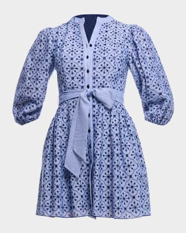 Shoshanna Rainey Mini Embroidered Eyelet Belted Dress