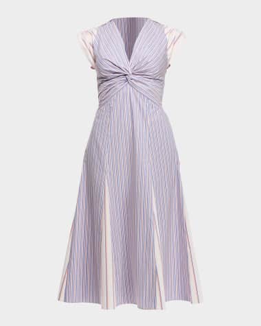 Shoshanna Avalynn V-Neck Striped Midi Dress