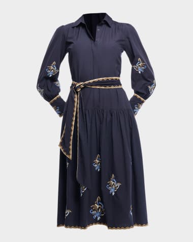 Shoshanna Geer Embroidered Cotton Midi Shirtdress