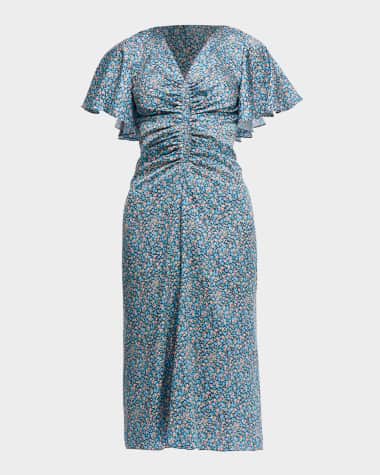 Shoshanna Kailyn Floral-Print Gathered Fit-and-Flare Dress