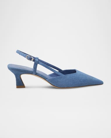 Stuart Weitzman Vinnie Denim Kitten Slingback Pumps