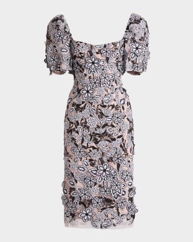 HELSI Exclusive Lucia Embroidered Puff-Sleeve Midi Dress