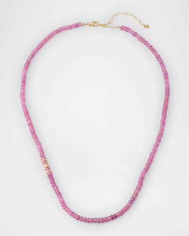 Sydney Evan Faceted Pink Sapphire Bead and Diamond Rondelle Necklace