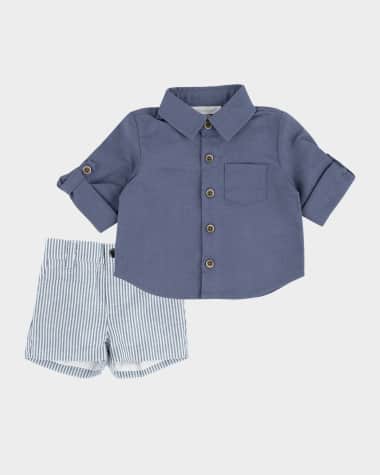 Miniclasix Boy's Linen Shirt & Shorts Set, Size 3M-24M